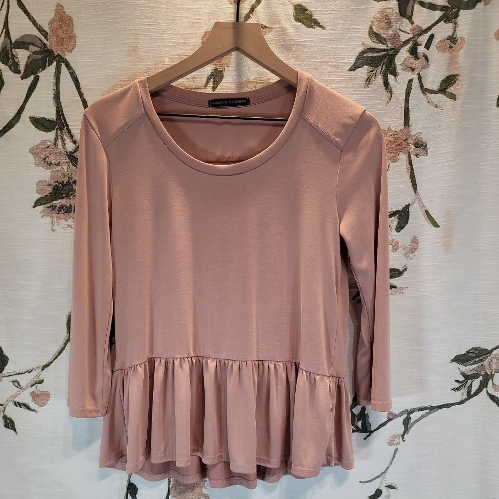 Harlowe & Graham Pink 3/4 Sleeve Peplum Blouse Women's Small